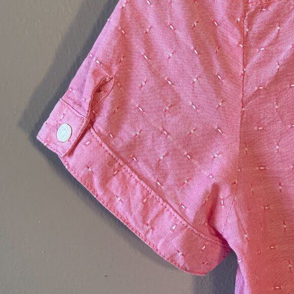Women's XS Tommy Hilfiger Short Sleeve Button Up Pink Dots Curved Hem - Picture 6 of 8